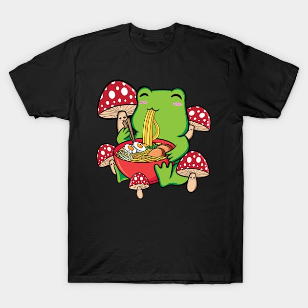 Cottagecore Aesthetic Kawaii Frog Eating Ramen T-Shirt by Alex21